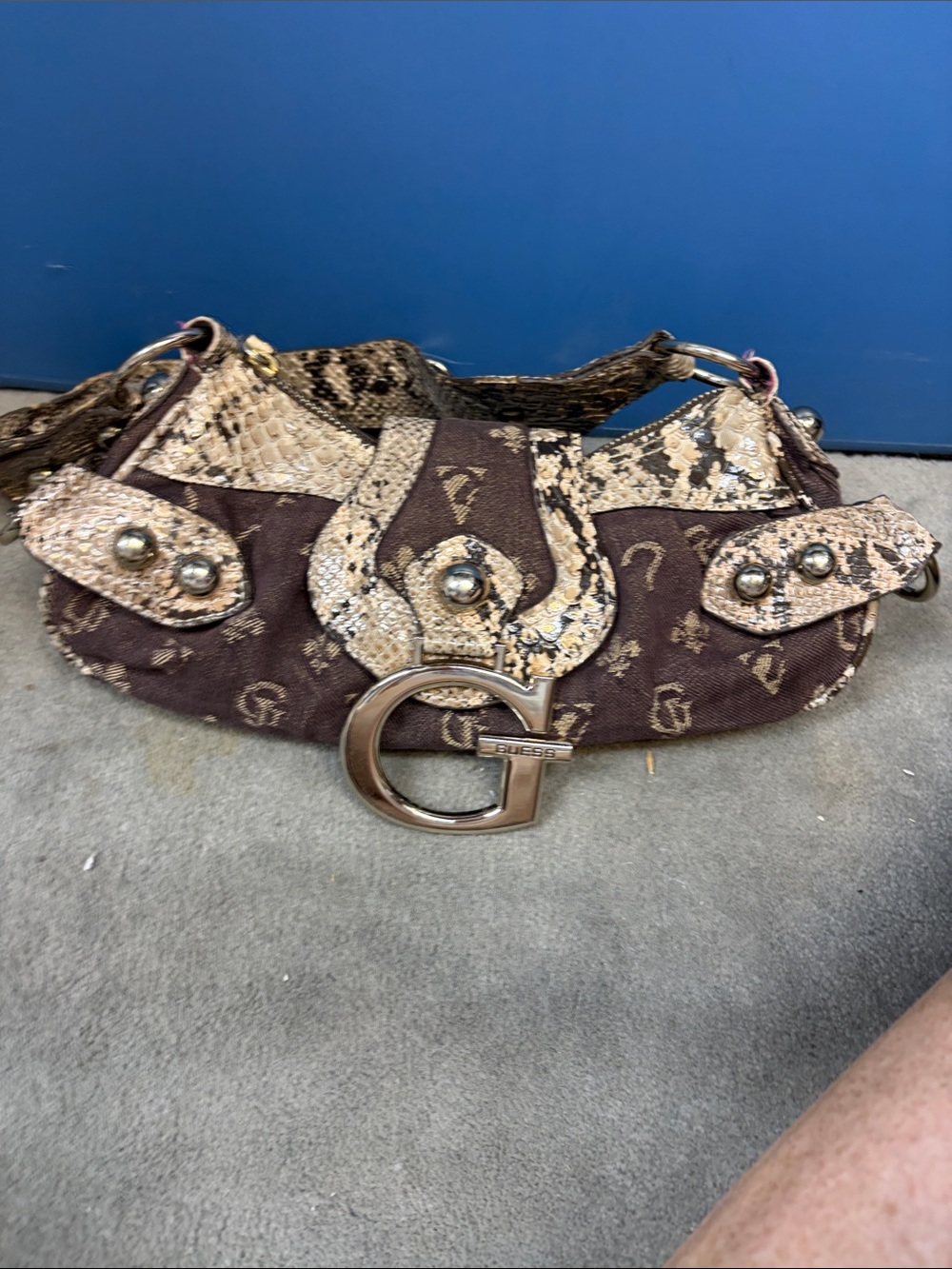 Guess by Marciano Rare Vintage 2000s GUESS Brown Monogram & Python Shoulder Bag